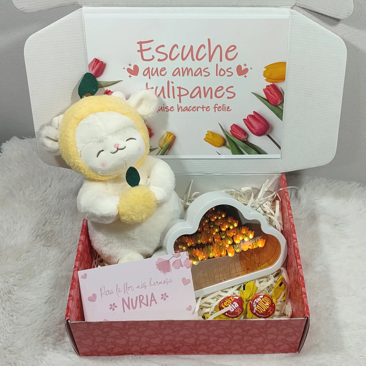 Box Lite Corderito tulipán + Lámpara nube tulipán