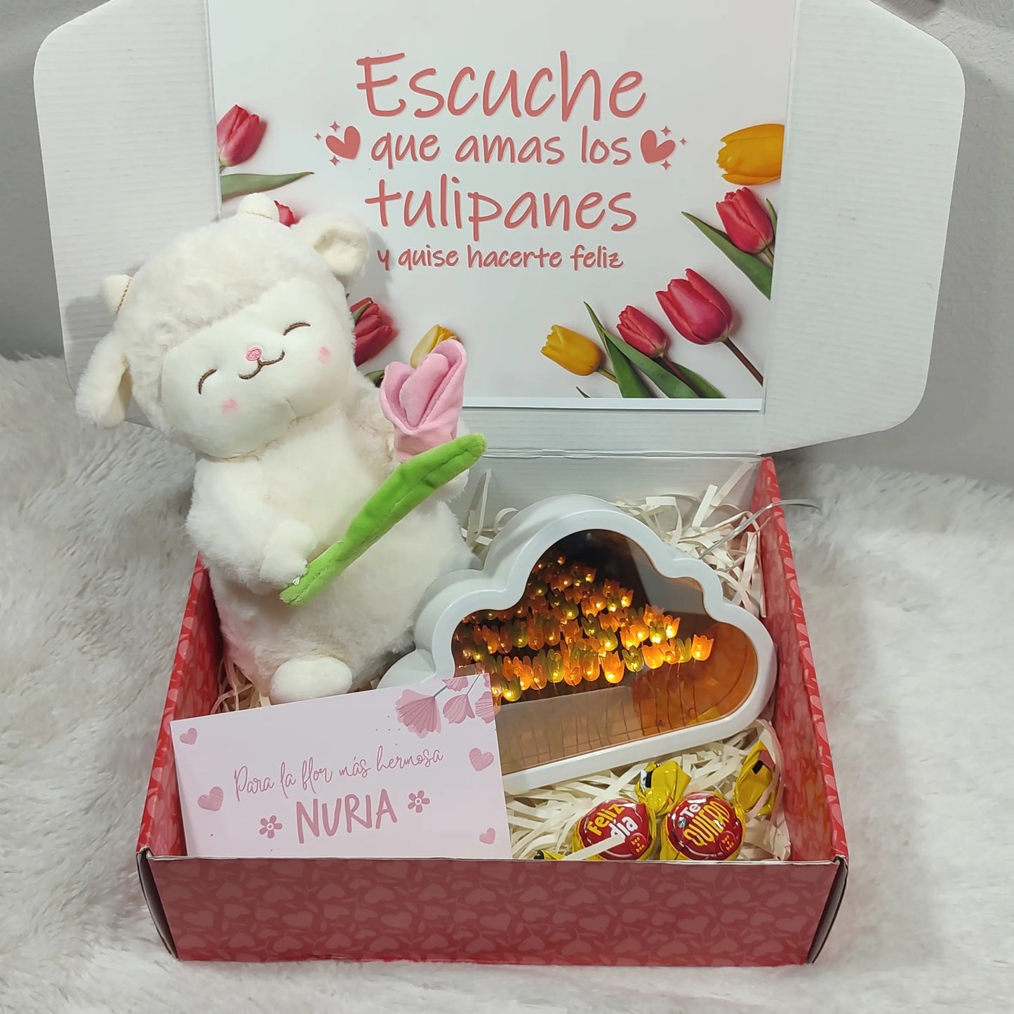 Box Lite Corderito tulipán + Lámpara nube tulipán